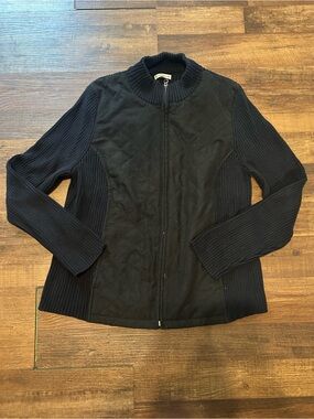 Croft & Barrow Black Quilted Front Knit Sweater/Jacket Size Large